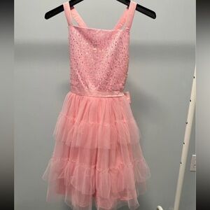 Badgley Mischka Pink Tiered Tulle Sequin Party Dress